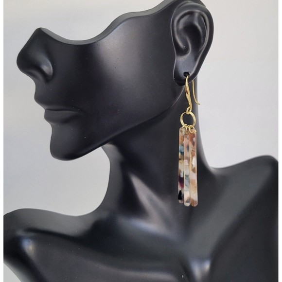 Handmade 24K Gold Plated Earrings with Acrylic by Zoey Rae Creations NEW Dangle - Picture 2 of 10